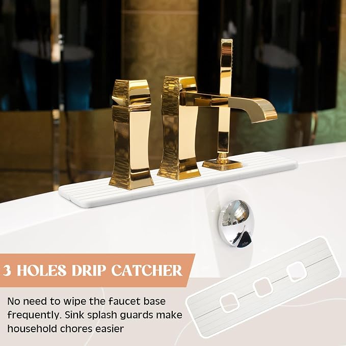 Teenyyou 3 Square Hole White Faucet Mat Kitchen Sink 16.14" x 4.49" | Bathroom Faucet Absorbent Mat,Diatomite Splash Guard,Quick Drying Drip Catcher,Hole 1.97",Holes Spaced About 1.97" - Image 6