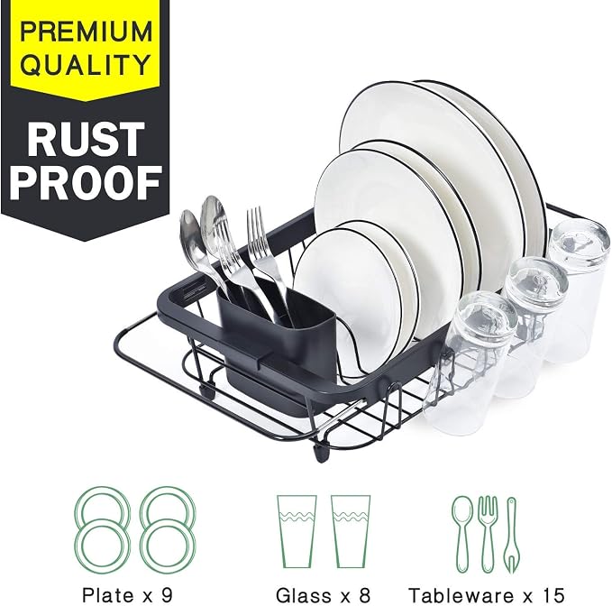 TOOLF Dish Drying Rack in Sink, Dish Drainer with Cup and Utensil Holder | Over The Sink Expandable Stainless Steel Strainer Dryer Rack for Small Kitchen, Counter Space Saving, Fast Drain, Rustproof - Image 3