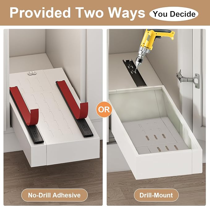 Fokyfok 2Pc Pull out Cabinet Organizer,7"-11"W,17"-24"D,Expandable | No Drill,Adjustable,Roll out Drawers,Adhesive Sliding Drawers,Slide out Shelves for Cabinets Without Lip,Kitchen,Pantry,White - Image 5