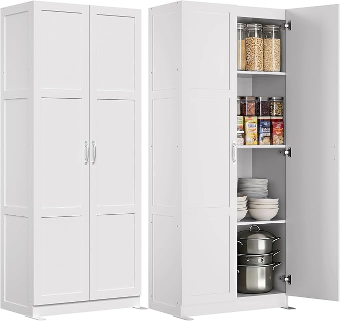 DUMOS Tall Storage Cabinet with Doors and Shelves, Kitchen Pantry Cabinet | 71'' Wood Storage Freestanding Wooden Cabinets for Bedroom, Pantry, Home Office, Dining Room & Living Room, White by DumosLifestyle