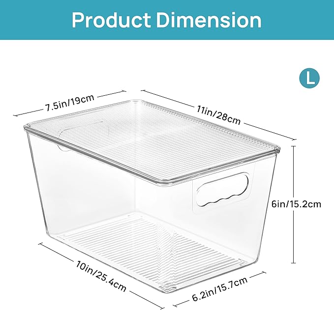 Vtopmart 6 Pack Clear Stackable Storage Bins with Lids and Handles, Large | BPA-free Plastic, Organize Vertically, For Pantry Kitchen Fridge Cabinet Closet Bathroom, Built to Last, Easy to Move - Image 2