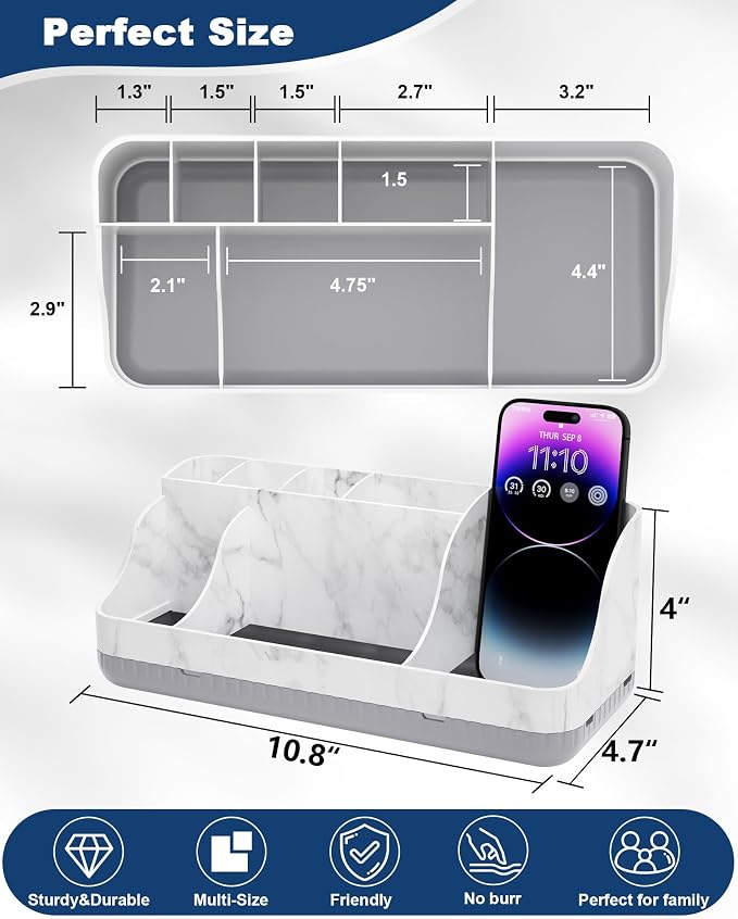 Bathroom Counter Organizer and Storage, 7 Slots Detachable Toothbrush Holders for Bathrooms, Anti-Slip Electric Toothbrush and Toothpaste Holder Countertop - Image 3