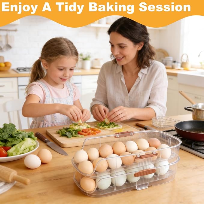 Egg Holder For Fridge, Egg Container for Refrigerator,Double Column | With Lid And Handle, BPA-Free Detachable Tray, Timer Tracker, Automatic Rolling for Kitchen, Outdoor - Image 7