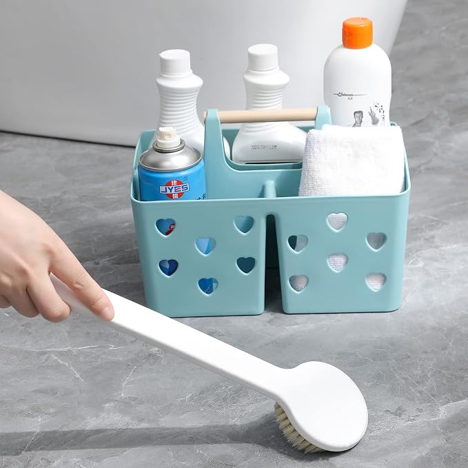 Portable Shower Caddy Plastic Shower Basket Organizer with Handle, Blue | Divided Bathroom Caddy Storage Cleanning Caddy Tote for College, Dorm Room, Kitchen - Image 3