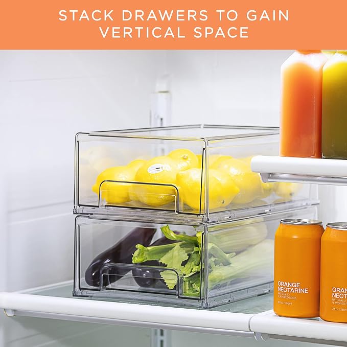 Sorbus Medium Clear Storage Drawers (6 Pack) – Stackable Organizer Drawers for Fridge, Pantry, Kitchen – Pull-Out Storage Bins with Handles, Slide Out Acrylic Drawers - Image 7