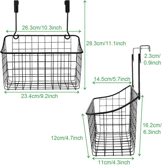 4PCS Over the Cabinet Basket, Over Cabinet Door Organizer, Grid Storage Baskets with Hooks, Metal Hanging Basket Kitchen Storage Organizer Holder for Pantry, Bathroom, Black, 11x9.2x4.3’’ - Image 2