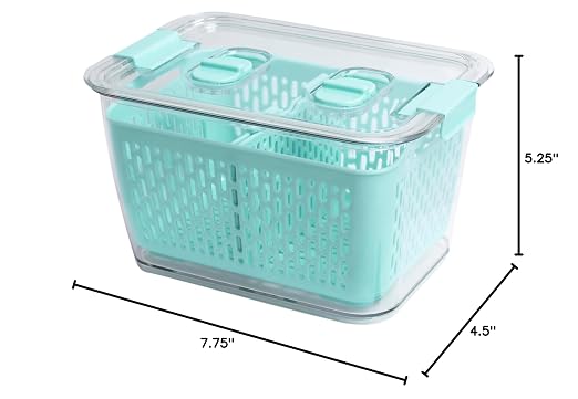 Kitchen Spaces Colander Bin, Produce Saver, Fridge Organizer With Lid, Wash, Strain and Store, Great for Refrigerator, Freezer and Pantry, Medium, Mint Green, Pack of 1 - Image 3