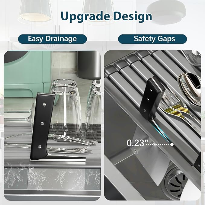 KABUM 17.72x11.81 Heavy-Duty Aluminum Alloy Roll Up Dish Drying Rack | Food-Safe Coating with Anti-Skid Silicone, Extra Wide Thickened Sink Drying Rack for Kitchen Counter, Space-Saving Organizer - Image 5