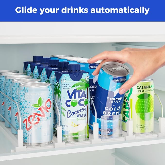 Puricon Drink Organizer for Fridge, Soda Can Organizer -4 Rows, White | Self-Pushing Spring-Loaded Drink Dispenser for Refrigerator, Holds Soda, Beer & Water Bottles Neatly in Rows - Image 2