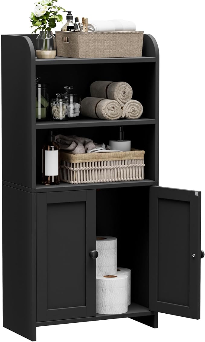 Homhedy Small Bathroom Storage Cabinet, Toilet Paper Storage Cabinet | Bathroom Floor Cabinet with Doors and Shelves, Bathroom Organizers for Small Spaces, 7.9" D x 14.6" W x 31" H, Black - Image 8
