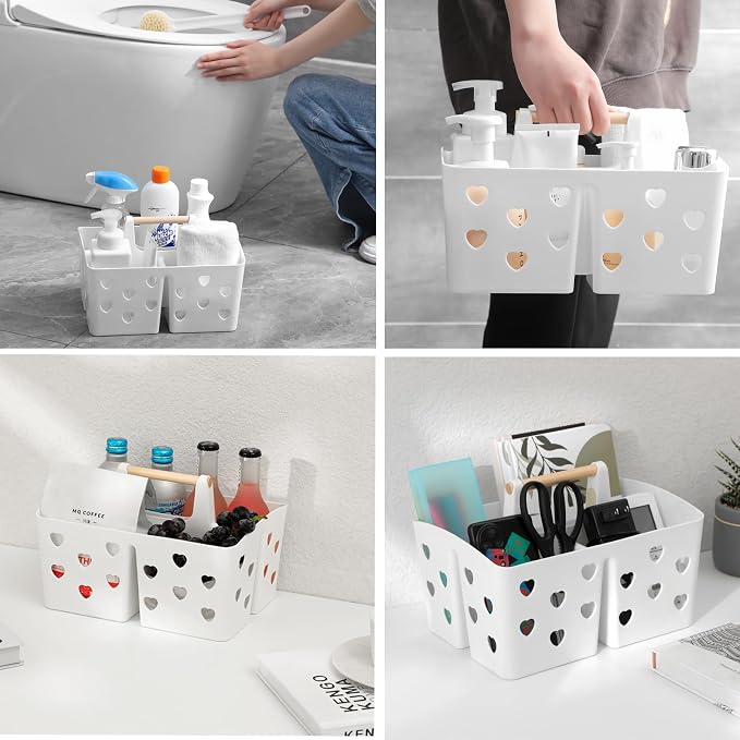 Portable Shower Caddy Plastic Shower Basket Organizer with Handle, White | Divided Bathroom Caddy Storage Cleanning Caddy Tote for College, Dorm Room, Kitchen - Image 5