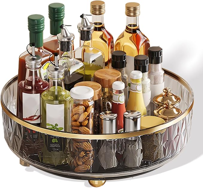 11-Inch Clear Lazy Susan, Non-Skid Rotating Storage Tray, Ideal for Kitchen Cabinets, Pantry, Refrigerator, Bathroom Countertop, Vanity Makeup Organizer, Spice Rack (Gray, 11Inch) by Unknown