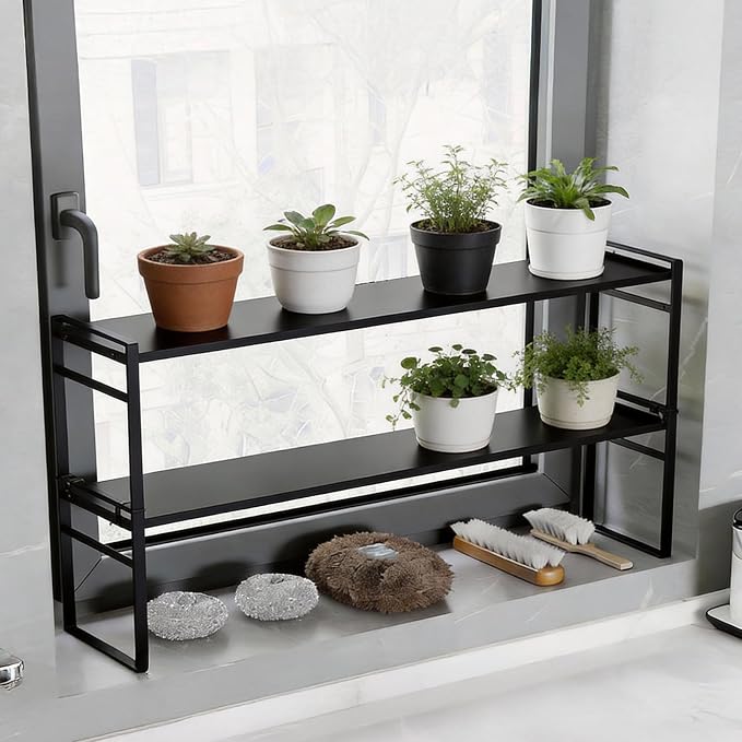 Over The Sink Shelf,Expandable Window Sill Shelf for Plants Small Tall Shelves Stackable Kitchen Organizer Shelves for Bathroom Kitchen Narrow Spaces Countertop - Image 7