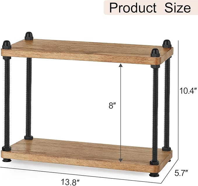 Mkono Bathroom Counter Organizer, 2 Tier Rustic Wood Countertop Sink Shelf | Light Brown, Skincare Makeup Spices Mugs Perfume Holder, Vanity Bedroom Kitchen Coffee Bar Office Storage Decor, Space-Saving - Image 2
