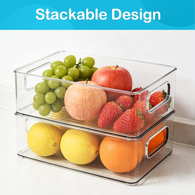 LotFancy 4 Pack Fridge Organizer Bins, Clear Plastic, Stackable, Can Soda | 10x6x3 In Drink Food Fruit Storage for Refrigerator, Pantry, Kitchen Cabinet Shelves; Non-Slip, Easy-Clean, BPA Free - Image 5