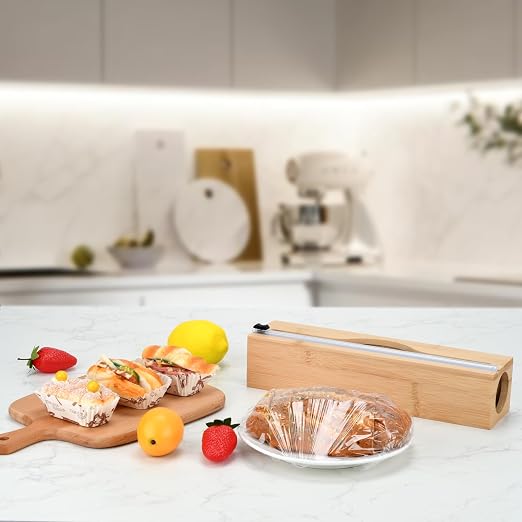 Plastic Wrap Dispenser with Cutter,Cling Wrap with Slide Cutter for Kitchen Storage Organization Holder for 12" Roll - Image 7