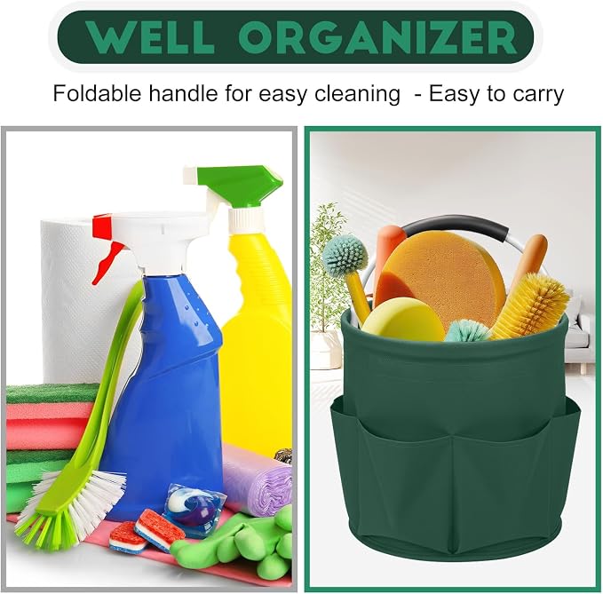 Cleaning Caddy for Cleaning Supplies,17L Cleaning Supply Caddy with Handle Foldable Cleaning Supplies Organizer Bucket Cleaning Products Organizers for Home, Garden (Grass Green) - Image 5