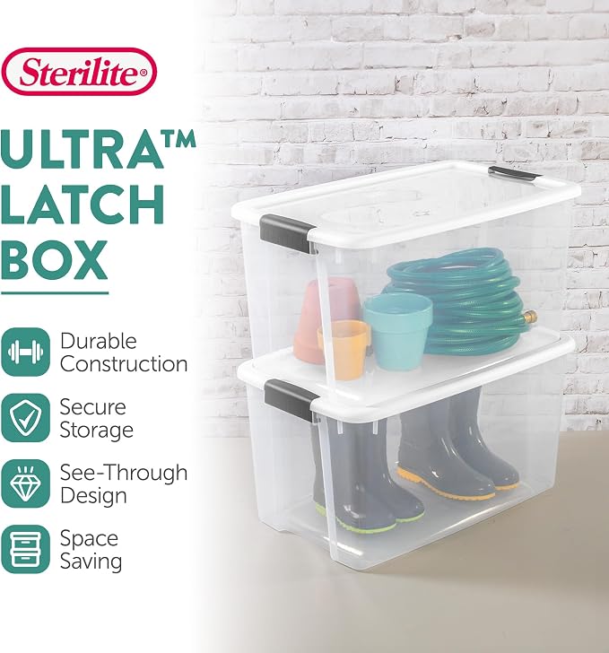 Sterilite 24-Pack Ultra Latching Box, Storage Bins with Lids, Clear Plastic, 70 Quart - Heavy-Duty Organizing Containers for Closet, Bathroom, and Office - Image 2