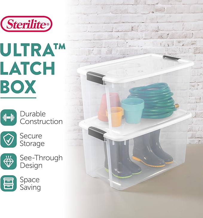 Sterilite 20-Pack Ultra Latching Box, Storage Bins with Lids, Clear Plastic, 70 Quart - Heavy-Duty Organizing Containers for Closet, Bathroom, and Office - Image 2