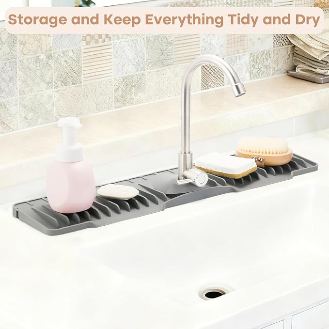 24 Inch Faucet Mat for Kitchen Sink, Kitchen Sink Splash Guard | Sink Protector, Upgrade, Silicone, 10°Slope Fast Self-draining, Snap Lock Fit for Kitchen and Bathroom Countertop - Image 7