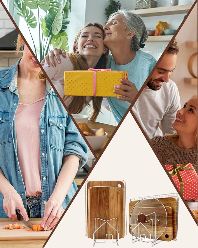 2 Pack Pot Lid Organizer Cutting Board Holder Inside Cabinet 304 Stainless Steel Pots and Pan Organizer Under Cabinet Pot Cover Cookie Sheet Bakeware Serving Tray Cooling Rack Stand Kitchen Countertop - Image 6