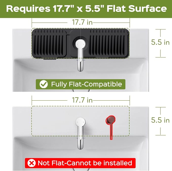 18 Inch Silicone Faucet Mat for Kitchen Sink Splash Guard – 2025 Upgraded Draining Mat with Water Tray Behind Faucet – Countertop Protectors to Catch Spills (Black, 17.7" x 5.5") - Image 2