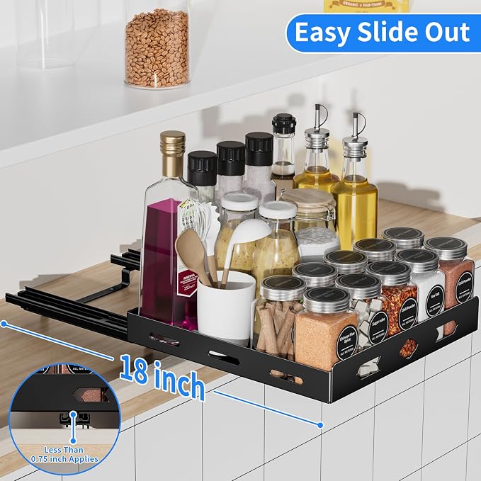 BOIVSHI Spice Rack for Cabinet, 10.5" Wx10.5 Dx2.8 H | 1 Tier Spice Racks for Inside Cabinets, Metal Cabinet Spice Organizer for Kirchen, Pantry, Easy to Assemble, Black - Image 6