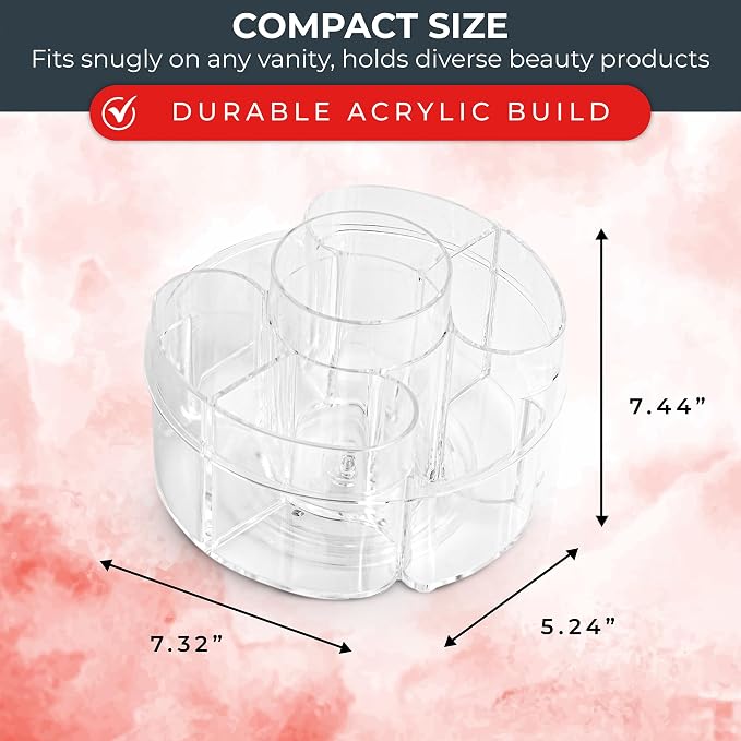 Masirs Small 360 Rotating Makeup Organizer, 5 Compartments, Round Clear | Small 360 Rotating Makeup Organizer, 5 Compartments, Acrylic Mini Lazy Susan, Vanity Bathroom Counter, Round Clear - Image 3