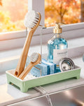 Minimalist Sink Caddy, Rustproof Sponge Holder for Kitchen Sink Green | Large Rustproof countertop organizer with 304 stainless steel brush holder, raised ridges and silicone drain tube by Unknown