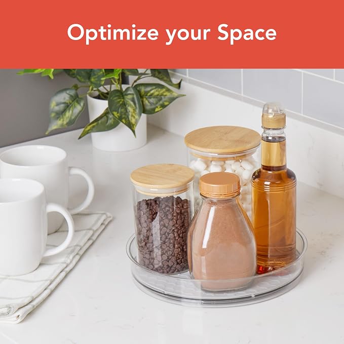 Spectrum Medium Lazy Susan Organizer 9.5 in for Cabinet Refrigerator Pantry Table Rotating Kitchen Storage Spice Rack Fridge Organization, Oyster Gray Spinning Turntable for Sauces Jams Condiments - Image 2