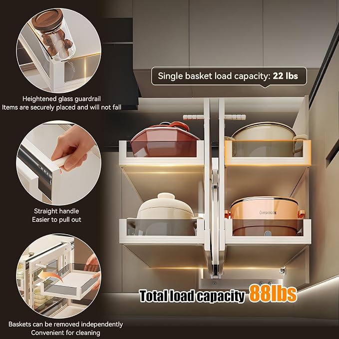 Blind Corner Cabinet Pull Out 13", 14.1", 15.3", 16.9", 2 Tier Kitchen Cabinet Organizer, Left & Right Open Compatible, Blind Corner Kitchen Cabinets - Image 5