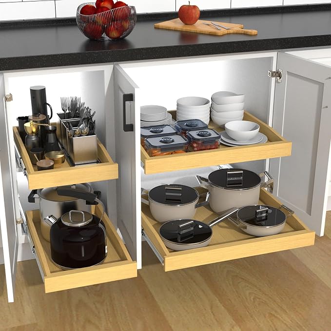 Wooden Pull out Cabinet Organizer 23" W x 21" D x 3.35" H, Heavy Duty Slide Out Drawers Pull-Out Home Organizers for Kitchen Cabinets - Image 5