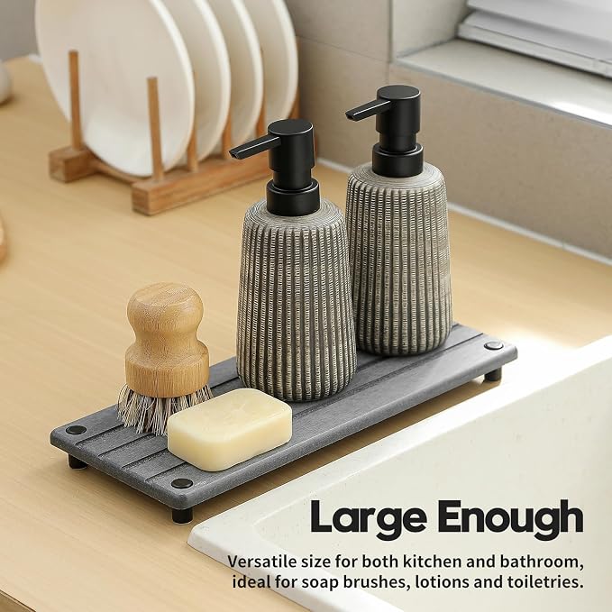 Instant Dry Sink Caddy Kitchen Sink Organizer, Quick Drying Stone Tray Diatomite Sponge Holder Soap Dish, Bathroom Countertop Fast Dry Water Absorbing Vanity Rack, Dark Gray,12" x 5" - Image 7