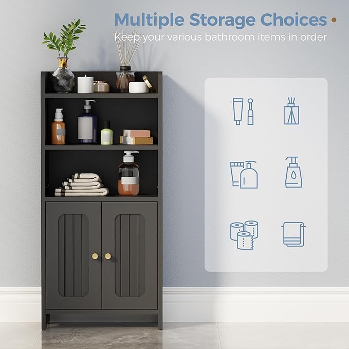 BEWISHOME Bathroom Storage Cabinet,Small Floor Cabinet,Toilet Paper Cabinet | with 2 Doors and Shelves, Bathroom Organizers and Storage for Small Spaces, Black 7.9" D x 14.6" W x 31" H YYG08B - Image 5