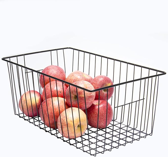 16inch Freezer Wire Storage Organizer Baskets, Household Refrigerator Bin with Built-in Handles for Cabinet, Pantry, Closet, Bedroom Black,4pack - Image 2