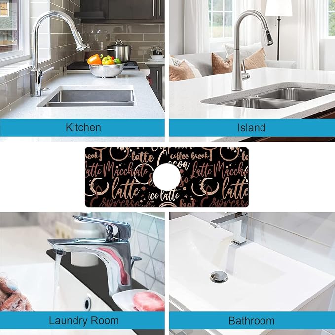 Kitchen Sink Splash Guard Faucet Mat Super Absorbent Fast Drying Mat Sink Gadgets Splash Guard Behind Faucet Drip Catcher for Kitchen (Coffee, 15x5.5in) - Image 5