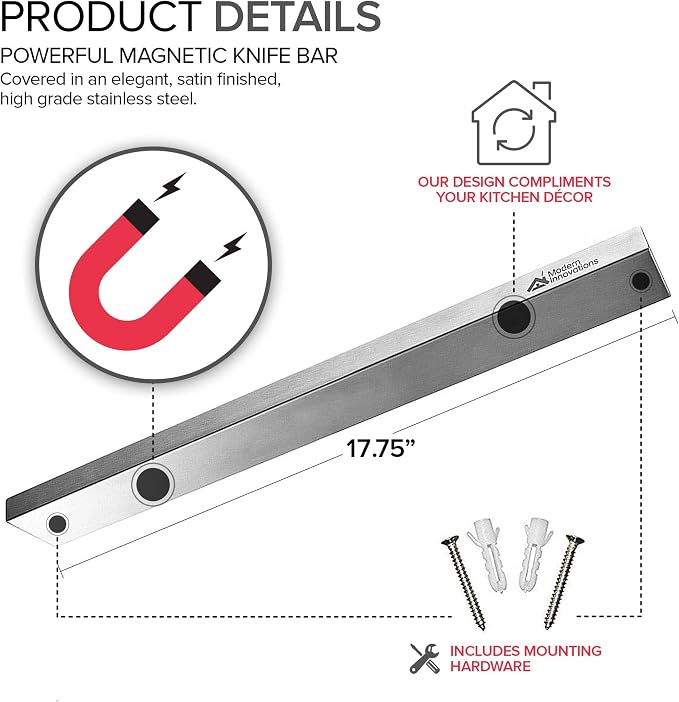 Modern Innovations Magnetic Knife Holder for Wall and Fridge - 18" Knife Magnetic Strip, Magnet Kitchen Knife Holder and Rack, Stainless Steel Magnetic Knife Bar for Kitchen Utensils - Image 2