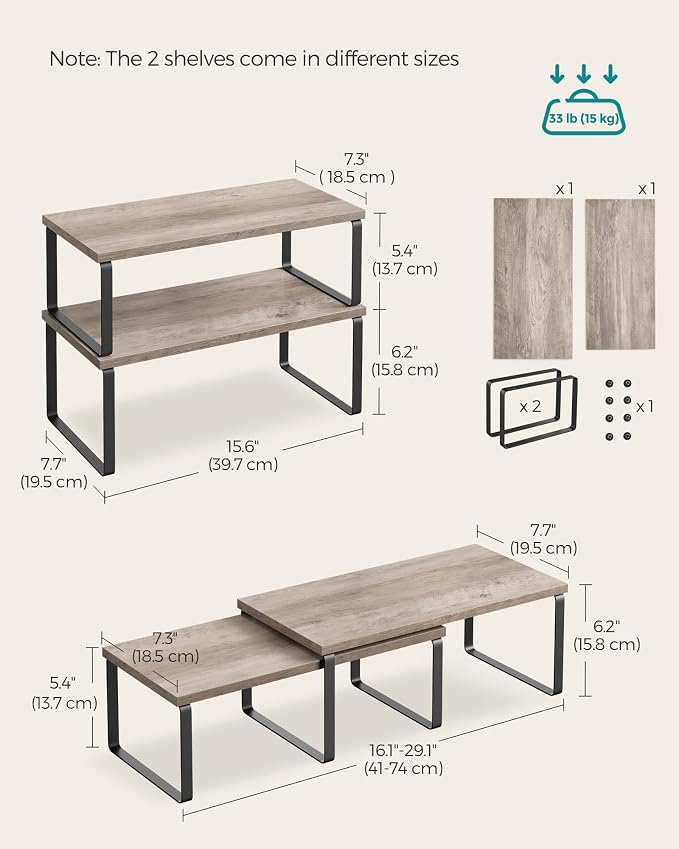 SONGMICS Cabinet Organizer Shelf, Set of 2 Spice Rack, Kitchen Storage | Kitchen Counter Storage Spice Rack, Particleboard, Steel, Heather Greige and Matte Black, BYSTRO Collection UKCS200X02 - Image 6