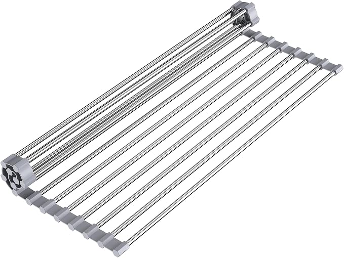 Sink Drying Rack, 17.5" X 11.8", Kitchen Sink Roll Up Drying Rack, Gray - Image 6