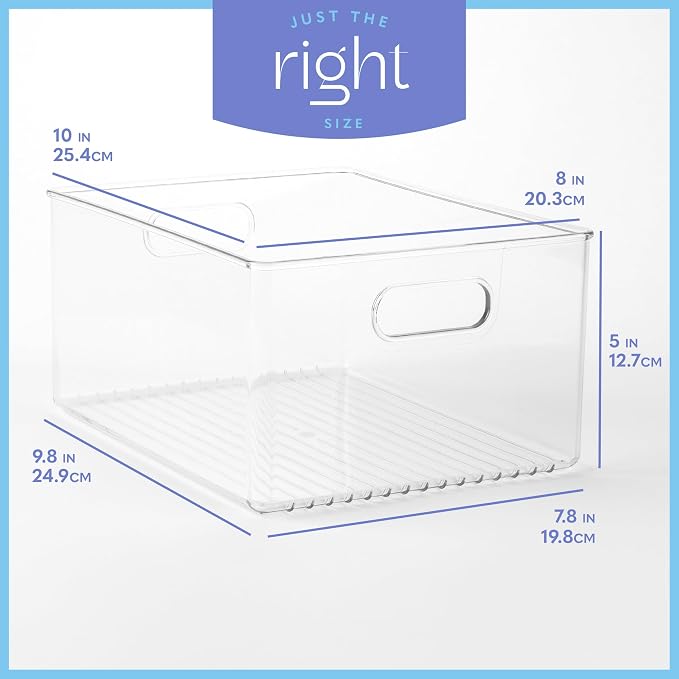 Plastic Food Storage 6 Pack Clear Container Bin with Handles for Organizing Kitchen, Pantry, Refrigerator, Freezer, Pantry, Cabinet, Closet, Bathroom 10”x8”x5” - Image 3