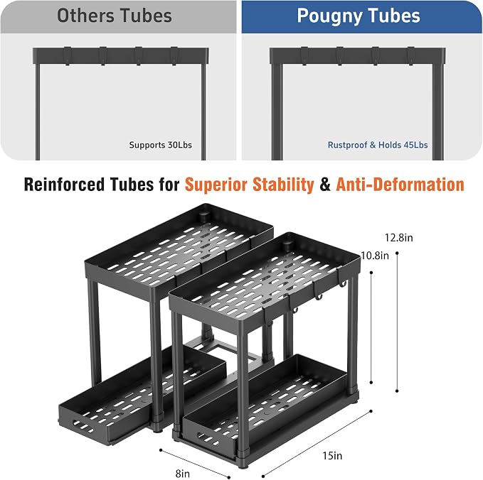 2 Pack Pull-Out Storage Organizers, Under Sink Organizer and Storage for Bathroom & Kitchen,Multi-Purpose Under Cabinet Organizers and storage Black - Image 2