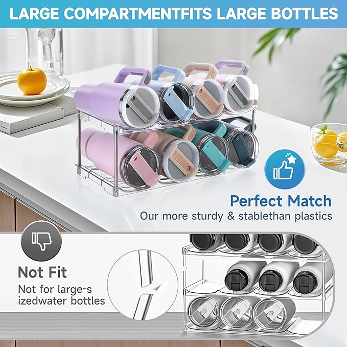 Larger Water Bottle Organizer for Stanley 40 oz Tumbler, Tumbler Organizer | Stackable Water Bottle Holder Rack for Cabinet, Kitchen Storage Organizer for for Stanley Cup Accessories, Tumbler Storage - Image 4