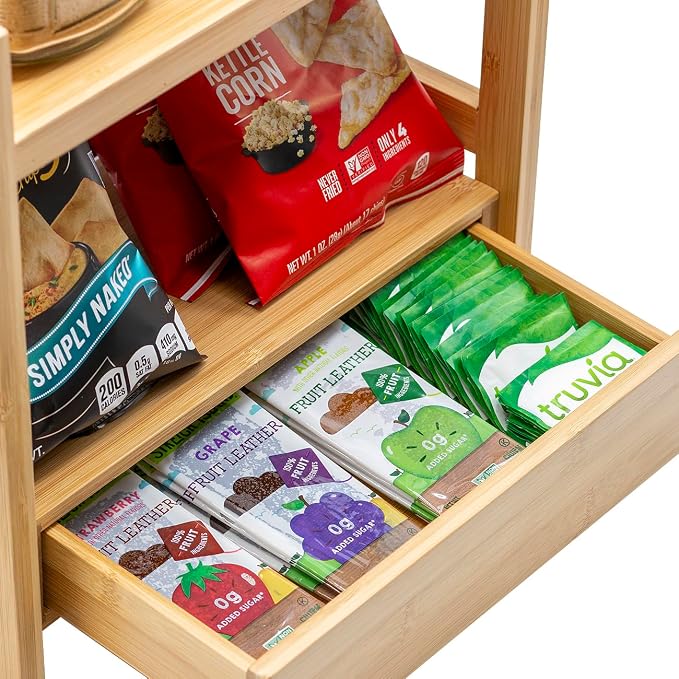 Sorbus 2-Tier Bamboo Countertop Shelf with Hidden Drawer for Vanity, Matcha Shelf, Bathroom Storage Cabinet, Under Sink Organizer, Bathroom Storage, Matcha Station Shelf (13″ L x 6.5″ W x 12.6″ H) - Image 4
