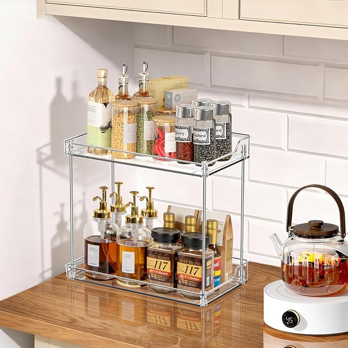 2 Tier Bathroom Counter Organizer, Clear, Rectangular | Tiered Skincare Organizer Bathroom Shelf for Vanity Countertop, Kitchen, Sink Storage, Holds Makeup, Perfume, Beauty Supplies - Image 8