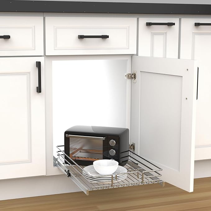 Pull Out Cabinet Organizer, Heavy-Duty Metal Sliding Drawer Shelf for Kitchen Cabinets, Chrome, Doesn't Include Door Fittings (14 * 21 IN) - Image 7