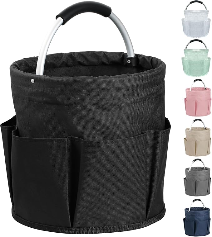 17L Cleaning Caddy with Handle and 6 Pockets, Foldable Cleaning Supply Caddy, Portable Shower Caddy in 600D Oxford Fabric, Multifunctional Storage Basket for Camping, Gardening, Black by IHOMAGIC