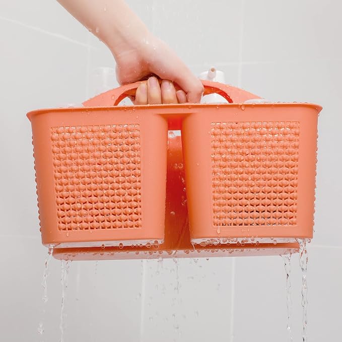 Plastic Portable Shower Caddy Basket with Handle, 3 Compartments, Orange | Storage Organizer with Drain Holes, Sturdy and Durable For Bathroom, Kitchen, College Dorm, Sink, Camping - Image 6