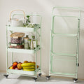 JAQ Foldable Rolling Cart, 3-Tier Metal Folding Storage Utility Carts Basket Rack Organizer with Handle on Wheels for Snacks Books Fruits for Kitchen Living Room Pantry Bathroom - (Green, 3-Layer) by JAQ-BuyNow