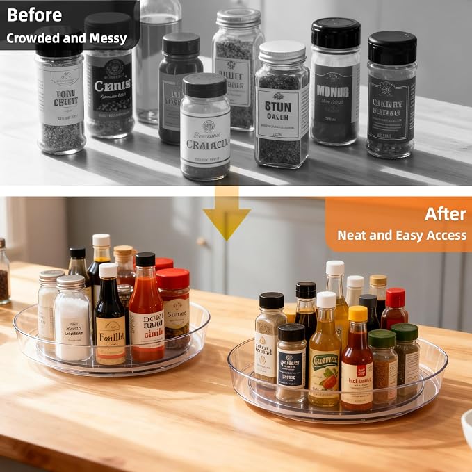 4 Pack Lazy Susan 10 inch Turntable for Spice Organization | Clear BPA-Free Plastic Rotating Organizer for Kitchen Cabinet, Pantry, Countertop, Fridge | 360-Degree Rotating Base - Image 4