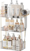 Akinbas 3 Tier Bathroom Organizer Countertop Makeup Perfume Tray Skincare Organizer Comes with Hair Dryer Rack and Toothbrush Holder for Bathroom Dresser Vanity (White) by AKINBAS